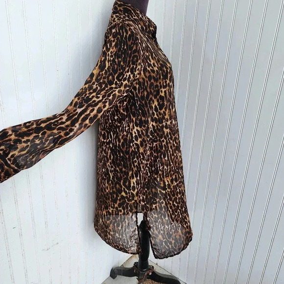 Live 4 Truth Women’s Brown Leopard Coverup Transparent Buttons Dress Sz L - Picture 4 of 12